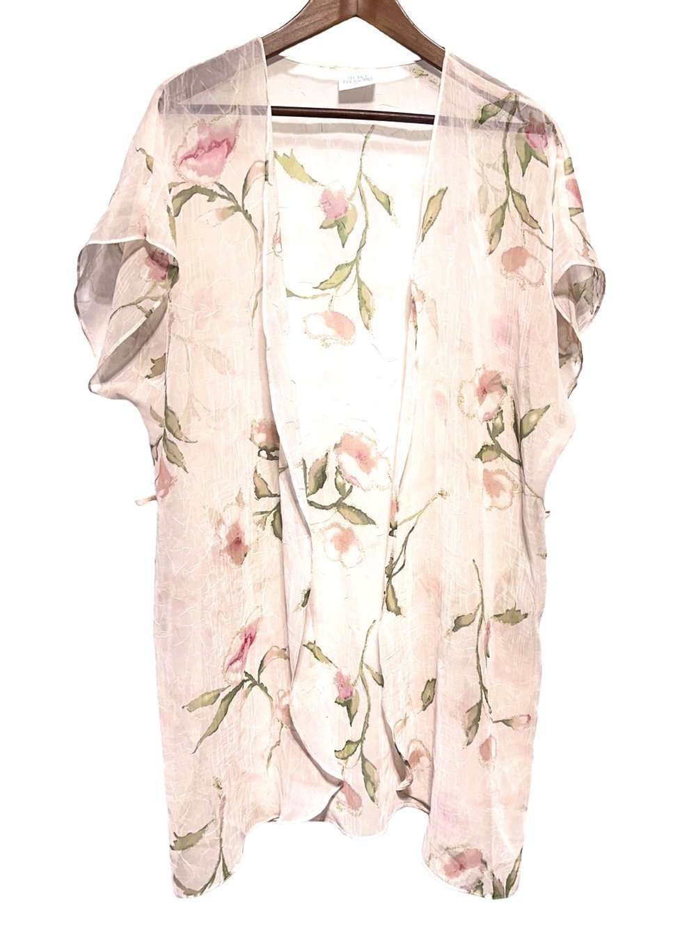 Sheer Floral Robe Kimono Peach Fairy Pink Coquette Romantic Cottagecore Plus 1X